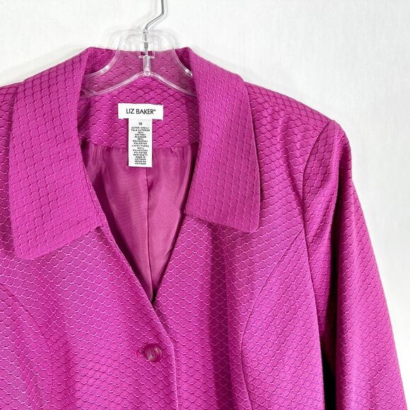 Liz Baker Plus Size 16 Blazer‎ Jacket Purple Textured Embroidered Lined 1524 - Picture 6 of 8